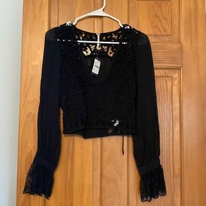 Black lace cut out shirt